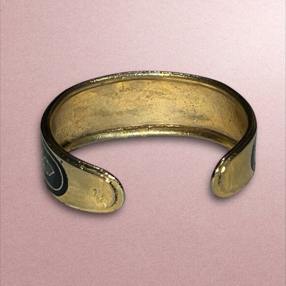 Vintage Cloisonné Enamel Butterfly & Floral Design Cuff Bracelet Gold Tone Adjus - Picture 2 of 8